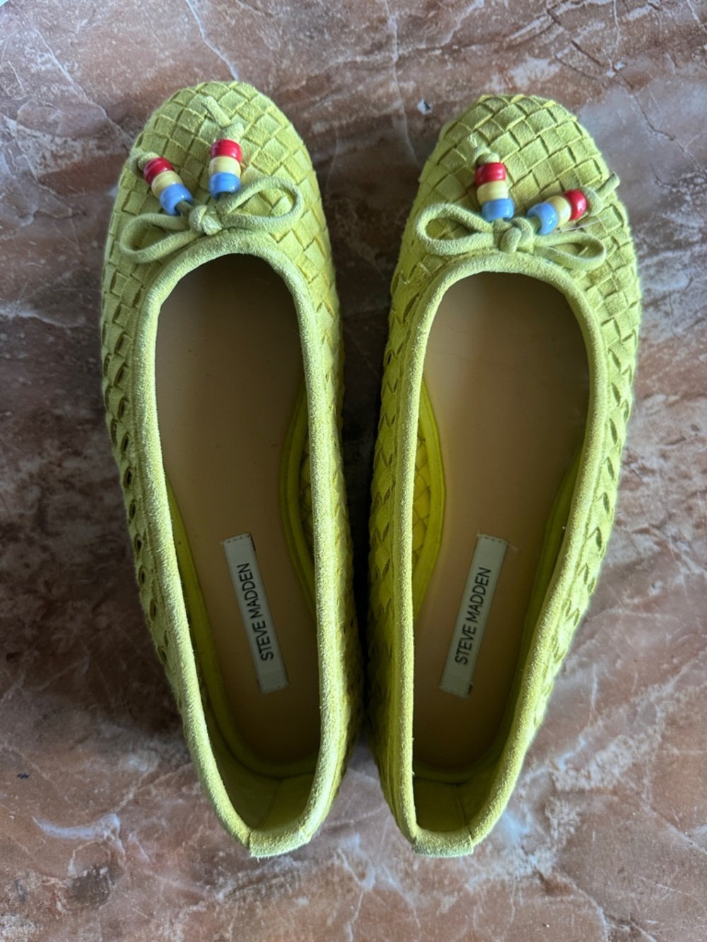 Steve Madden Yellow Woven Ballet Flats with Bead Accents